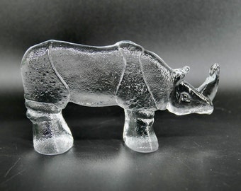 Vintage Kosta Boda Art Glass Rhino Zoo Series by Bertil Vallien - Animal Glass Figurine Paperweight