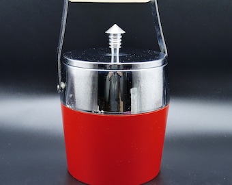 Red Vintage Brush Steel Ice Bucket | Retro Design | Mid Century Barware Decor