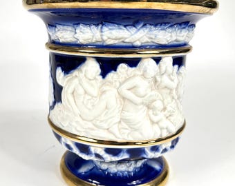Italian blue & white jardiniere – vintage ceramic planter, 1920s, 24 cm