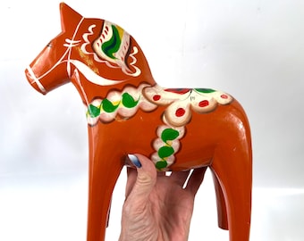 Dala Horse Figurine, Hand-Painted Wood, Nils Olsson, 26 cm