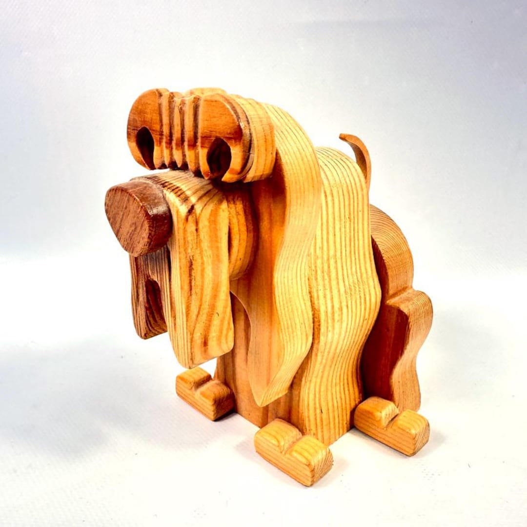 Vintage Wooden Dog Sculpture – Scandinavian Handcrafted Folk Art Figure ...
