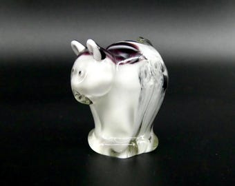 Vintage Murano Style Black and White Hand-Blown Glass Cat Figurine – Whimsical Animal Decor