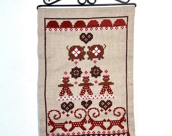 Vintage scandinavian christmas wall hanging – 1970s swedish folk art tapestry