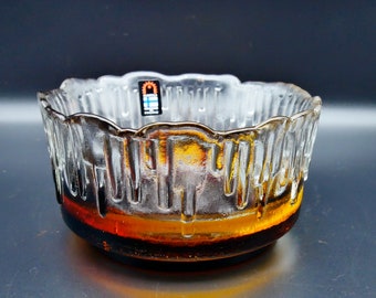 Mid Century Humppila Amber Crystal Glass Bowl - Finnish Art Glass