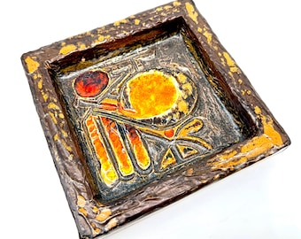 Tilgmans Ceramic Dish, Swedish Pottery Tray, Relief Glaze Decor, 1960s