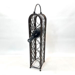 Vintage Wine Rack – wrought Iron and Wicker 5 Bottle Storage