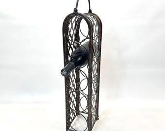 Vintage Wine Rack – wrought Iron and Wicker 5 Bottle Storage