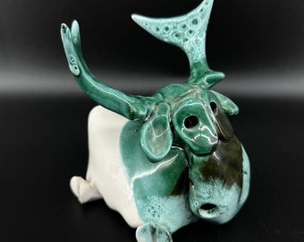 Vintage Scandinavian Moose Sculpture – Handmade Ceramic Elk Figurine – Glazed Pottery