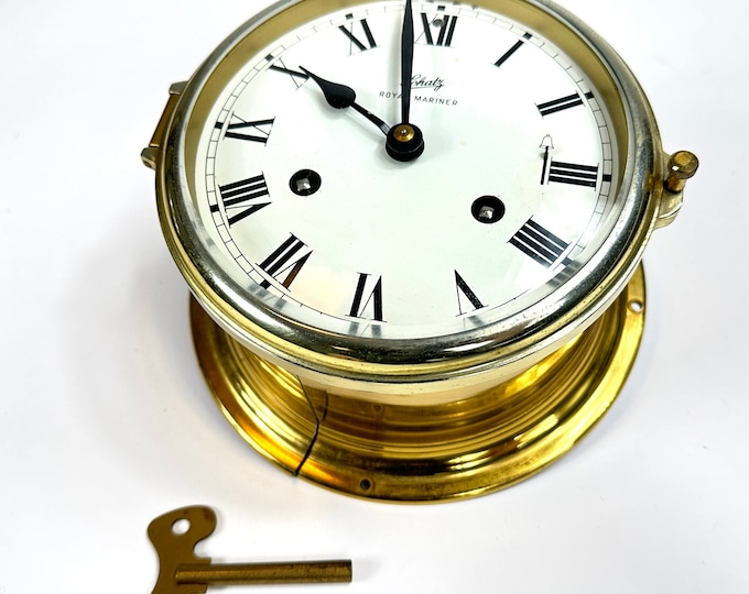 Featured listing image: Schatz Ship's Clock - 1960s Royal Mariner German Mechanical Maritime Bell Wall Clock with Chimes
