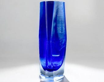 Vintage ASEDA Sommerso Glass Vase – 1960s Swedish Art Glass, Geometric Design