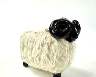 Castle Wynd Pottery Ram Figurine: Scottish Spaghetti Clay Sheep Sculpture