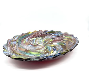 Vintage Murano Dino Martens Tutti Frutti Bowl - AVEM 1950s | Zanfirico, Aventurine & Filigree Canes, Scalloped Rim
