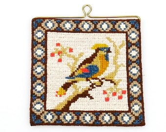 Vintage Hand Crafted Embroidered Folk Art - Bird Wall Hanging Tapestry with hanger