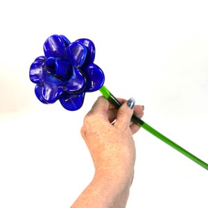 Blue art glass flower sculpture – murano style hand-blown glass stem, 50cm image 9