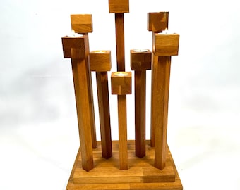 Scandinavian Floor Candle Holder, Wooden Candlestick Stand, Mid Century Decor