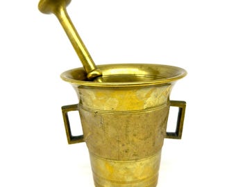 Brass apothecary pestle and mortar kitchen decor
