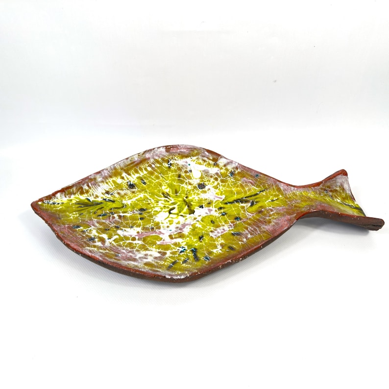 Studio Pottery Fish Platter, Handcrafted Ceramic Serving Dish, Mid Century Folk Art Decor image 9