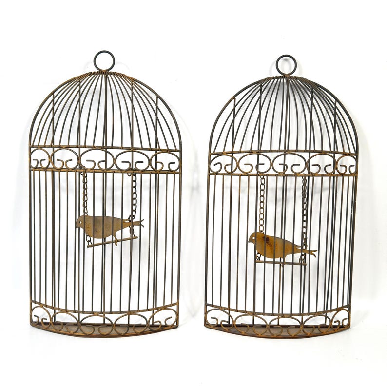 Metal birdcage wall decor – rustic half cage with bird, 41cm image 11