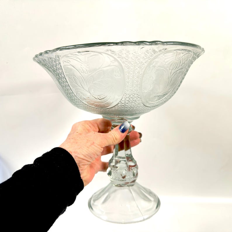 Compostiera in vetro pressato, centrotavola per frutta con piedistallo, trasparente (23 cm) immagine 9