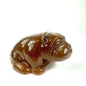 Vintage Ceramic Bulldog Figurine, Brown Glazed Dog Sculpture with Glass Eyes image 3