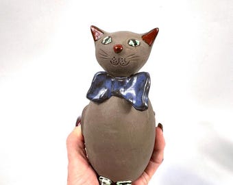 Ceramic Cat Figurine, Annika Kihlman Scandinavian Studio Pottery, Vintage Swedish Decor