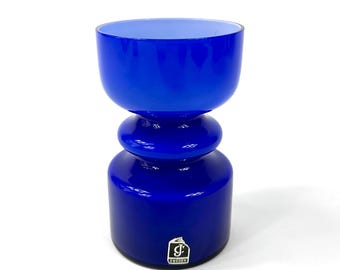 Vintage Cobalt Blue Art Glass Vase – Swedish Mid-Century, Labeled