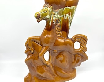 Vintage Ceramic Horse Vase – Mid-Century Pottery Figural Horse Planter, 33 cm