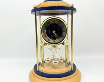 Anniversary Clock – Glass Dome Quartz Mantel Clock by Haller, Germany, Rotating Pendulum