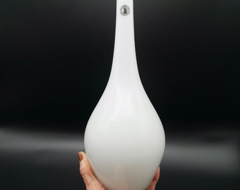 Scandinavian White Art Glass Teardrop Vase by Johanna Jelinek - Hand blown in Sweden