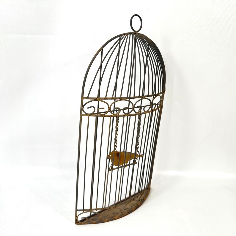 Metal birdcage wall decor – rustic half cage with bird, 41cm image 6