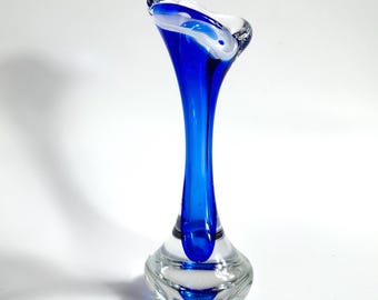 Vintage Flygsfors Coquille Art Glass Vase by Paul Kedelv - Sommerso Swedish Design