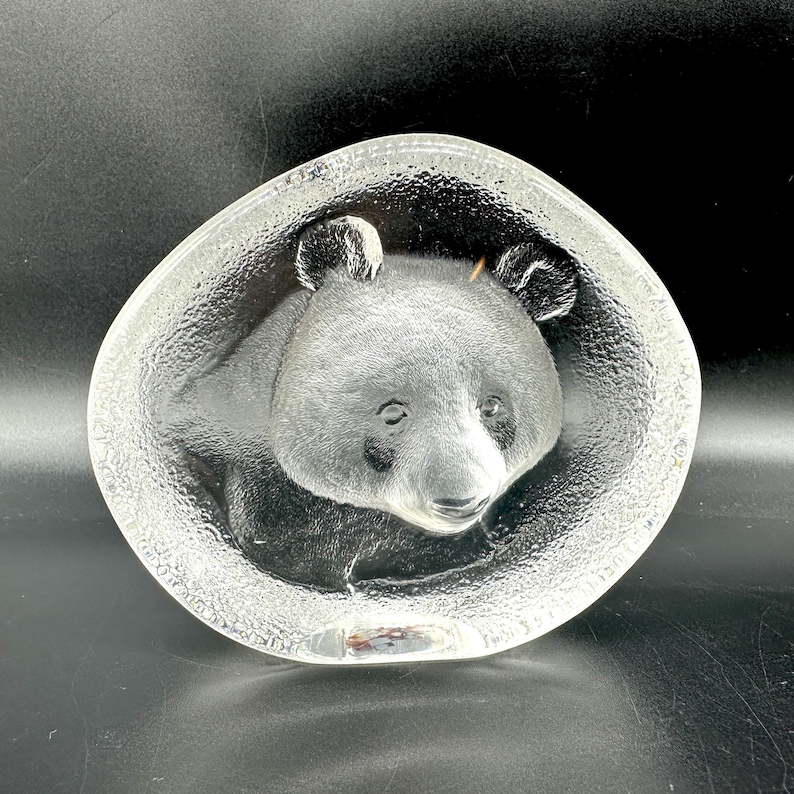 Wwf glass panda sculpture – mats jonasson for sweden, signed & labelled image 1
