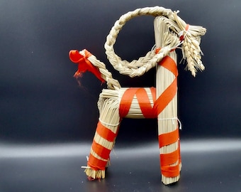 Scandinavian straw christmas goat, mid-century yule decor