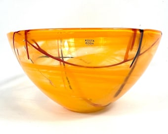 Kosta Boda Orange Art Glass Bowl – Anna Ehrner “Contrast” Collection, Sweden