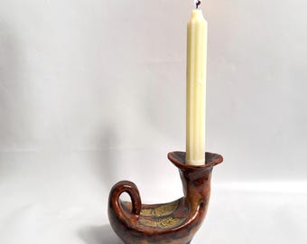 Vintage Scandinavian Art Pottery Candle Holder – Signed Allan Lysekil 1981, Sweden