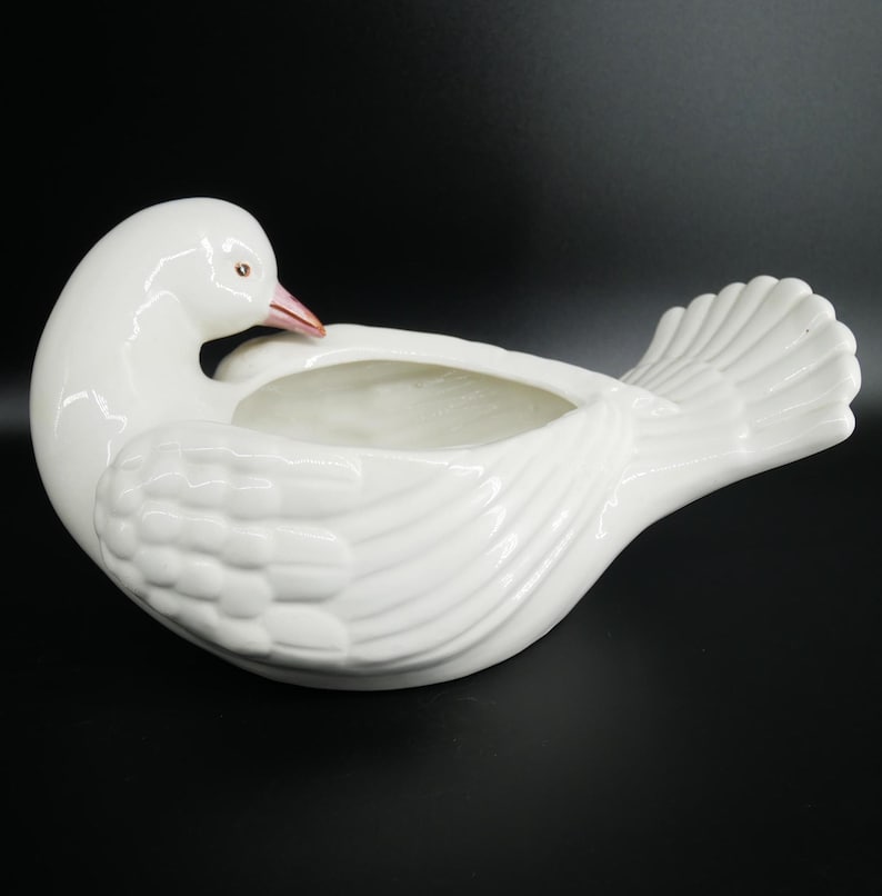 Swan planter, Italian Ceramic Hand Painted Bird Decor image 1