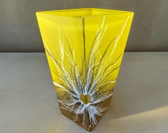 Large Nobile Rhapsody Frosted Glass Gold Feather Hand Blown Vase Made in Poland