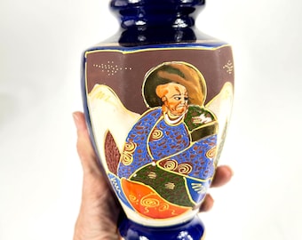 Vintage decorative Japanese Satsuma Vase Porcelain Moriage Dragon Ware. Hand painted with gold trim.