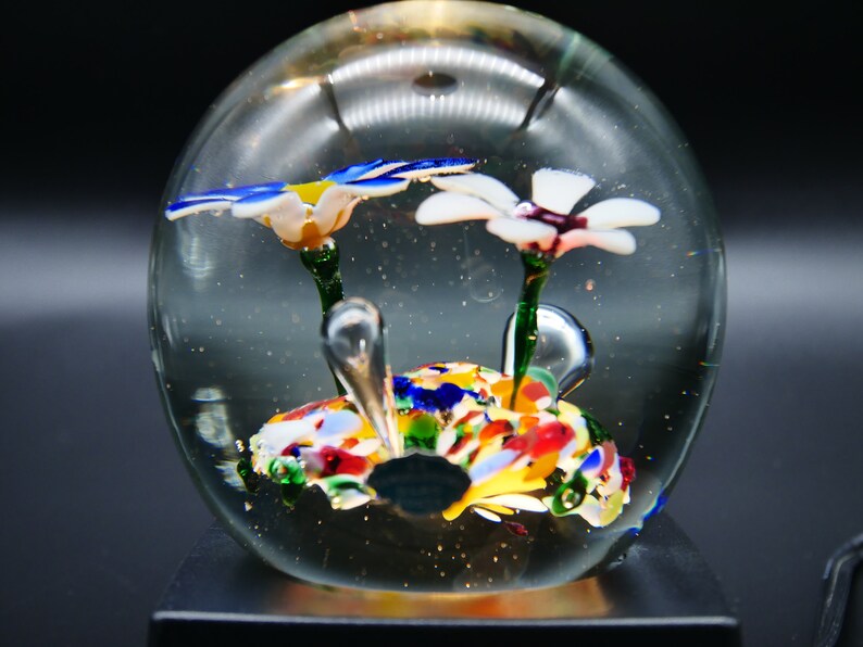 Kosta Boda Art Glass Floral Paperweight Sculpture Handblown Vintage
