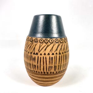 Steengoed vaas Lisa Larson, blauw glazuur, Gustavsberg Studio, jaren 60, Zweden afbeelding 8