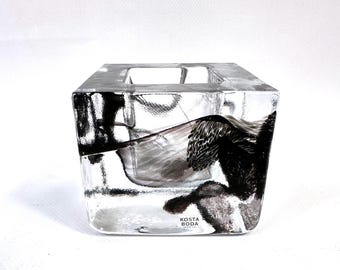 Kosta boda brick votive – vintage anna ehrner candle holder, black ice glass sculpture