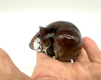 Vintage Scandinavian Art Glass Mouse Figurine – Hand-Blown Smoky Grey Animal Sculpture, Mid-Century Modern