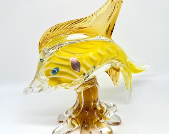 Vintage Murano Glass Tropical Fish Sculpture – Attributed Seguso, Millefiori Detail, 28 cm