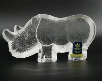 Vintage glass Lisa Larson Rhino sculpture for Royal Krona - made in Sweden 1970s
