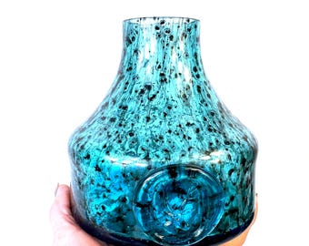 Schott Zwiesel Glass Vase, Blue Art Glass Bowl Form, Heinrich Löffelhardt 1960s