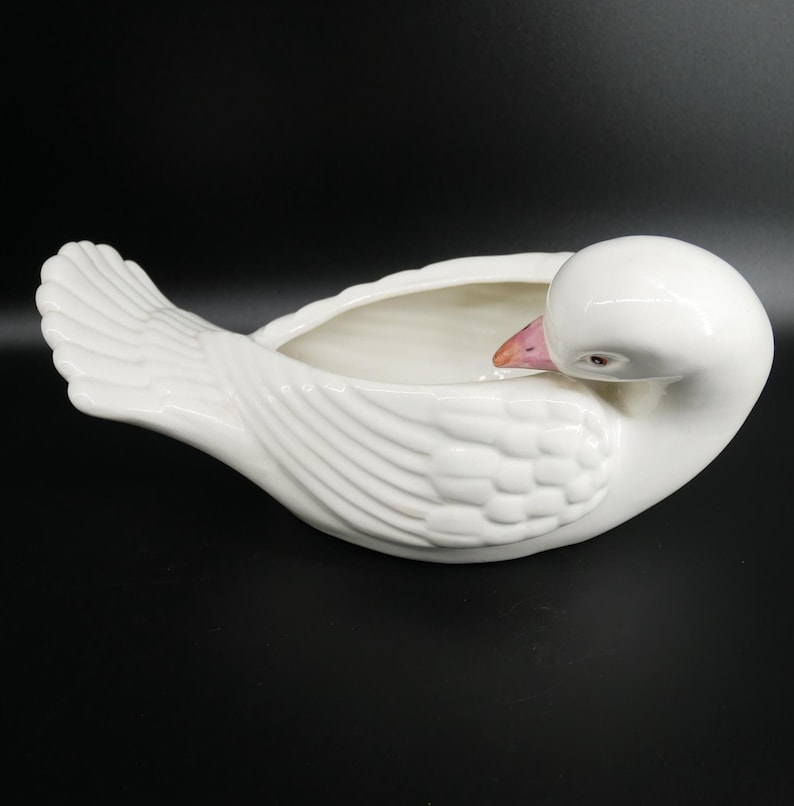 Swan planter, Italian Ceramic Hand Painted Bird Decor image 5