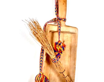 Scandinavian Hand-Carved Wood Pan & Twig Brush, Vintage Lapland Folk Art