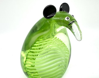 Art Glass Mouse Figurine – Green Sommerso Glass, RBA Sweden, 1960s