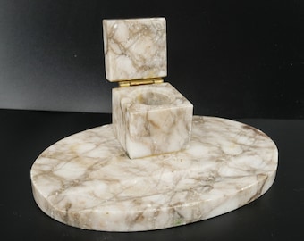 Vintage Art Deco Marble Inkwell and Pen Tray - 1940s desk set