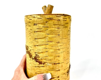 Birch Bark Storage Canister, Scandinavian Handmade Container, Wooden Lid, Folk Craft Decor